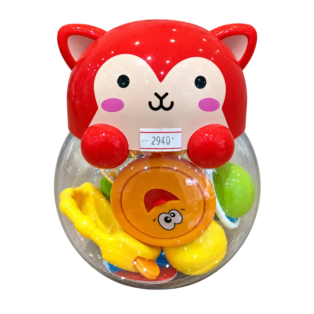 [6505] ست جغجغه عروسکی خمره ای گربه baby toys مدل 6505 (قرمز (008))