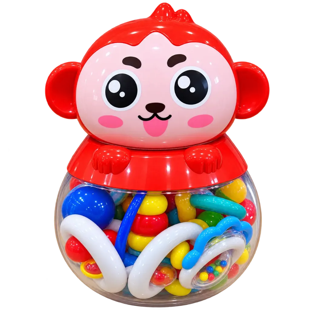 [ba-810] ست جغجغه عروسکی خمره ای میمون baby toys مدل ba-810 (قرمز (008))