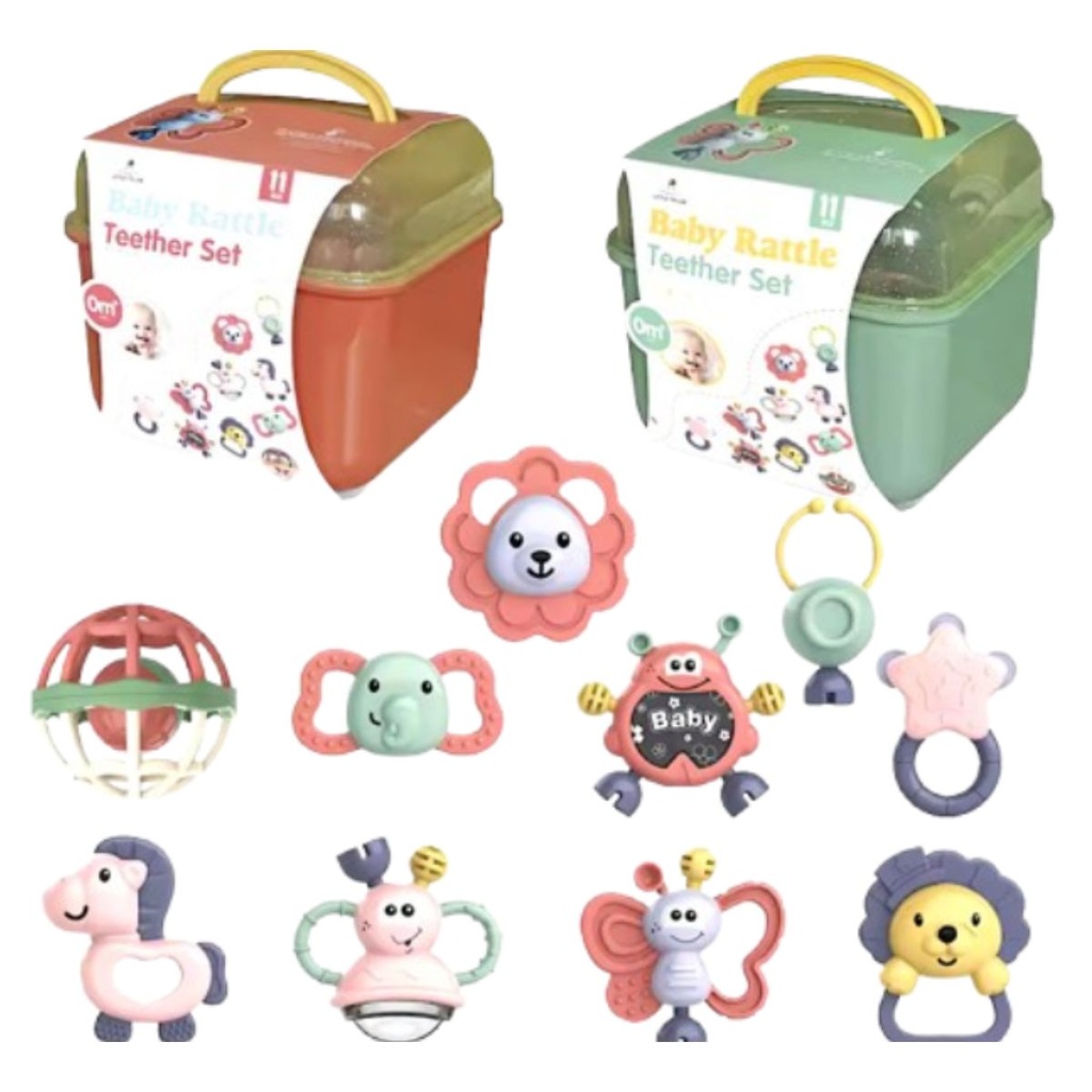 [3176] ست جغجغه baby rattle صندوقی طرح قورباغه (بی بی رتل | Baby Rattle, صورتی (005))