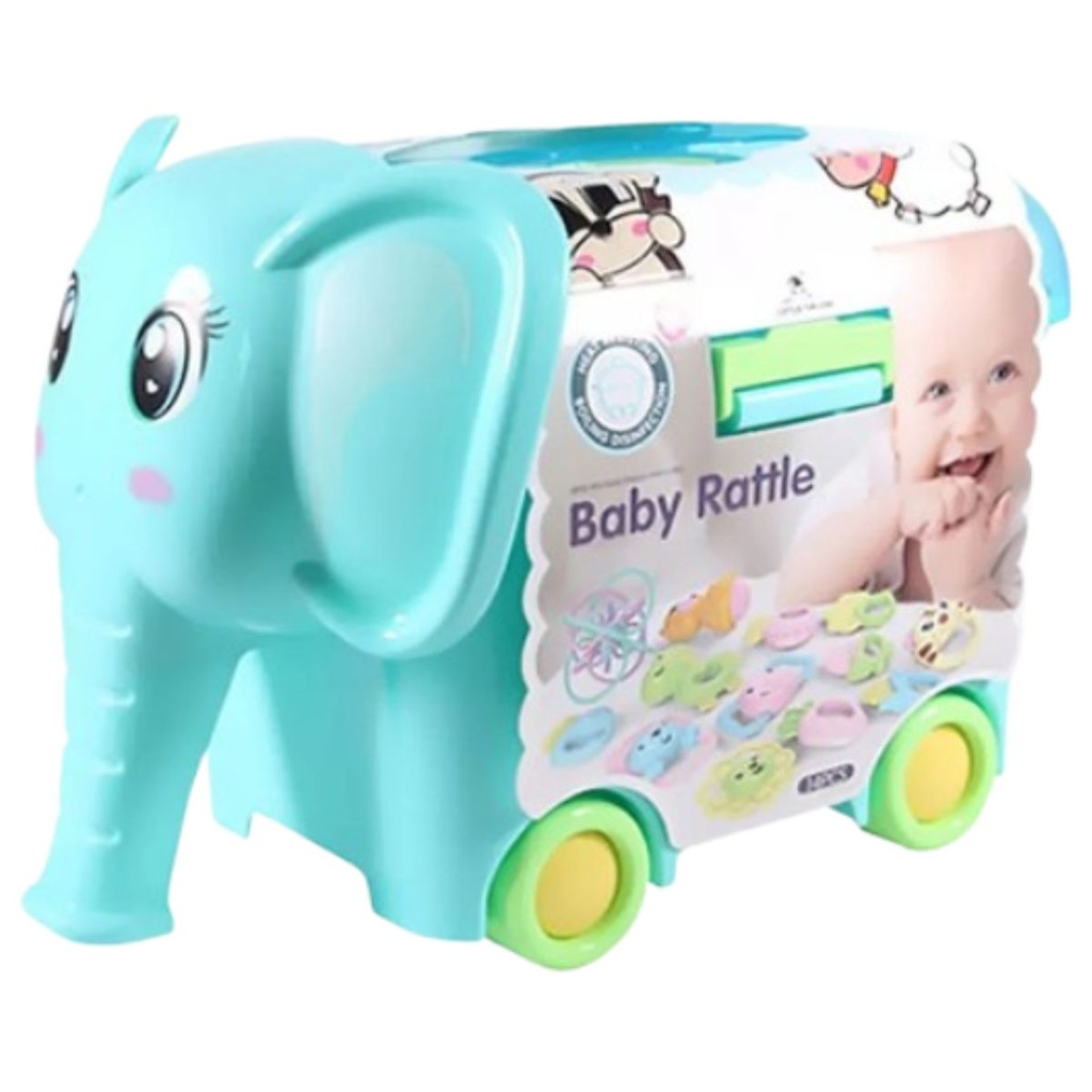 [3178] ست جغجغه صندوقی baby rattle طرح فیل  (بی بی رتل | Baby Rattle, آبی (004))
