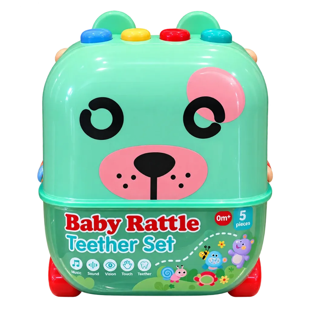[T2] ست جغجغه چمدانی 5 عددی موزیکال baby rattle کد T2  (آبی (004))