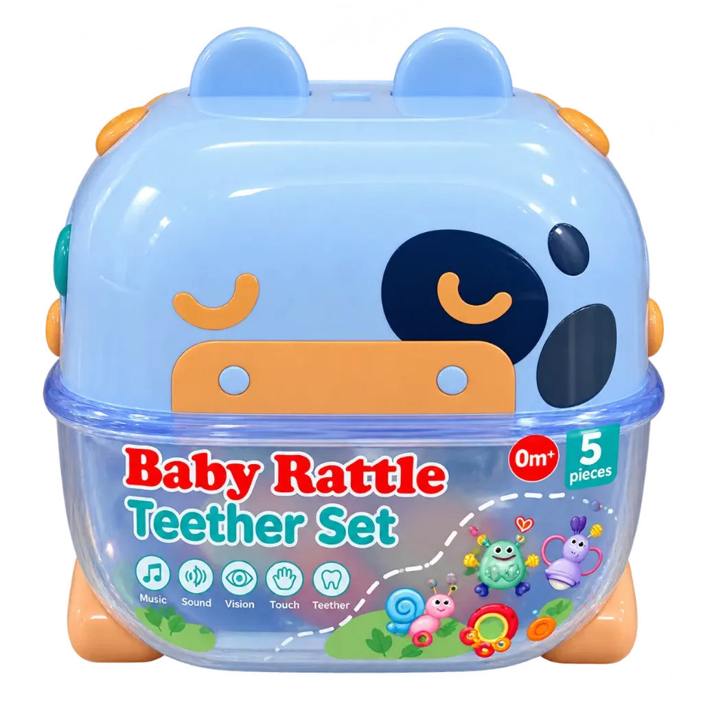 [3183] ست جغجغه چمدانی 5 عددی baby rattle کد 3183  (آبی (004))