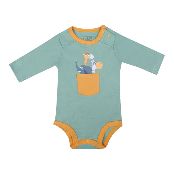 بادی آستین بلند نیلی طرح زوو